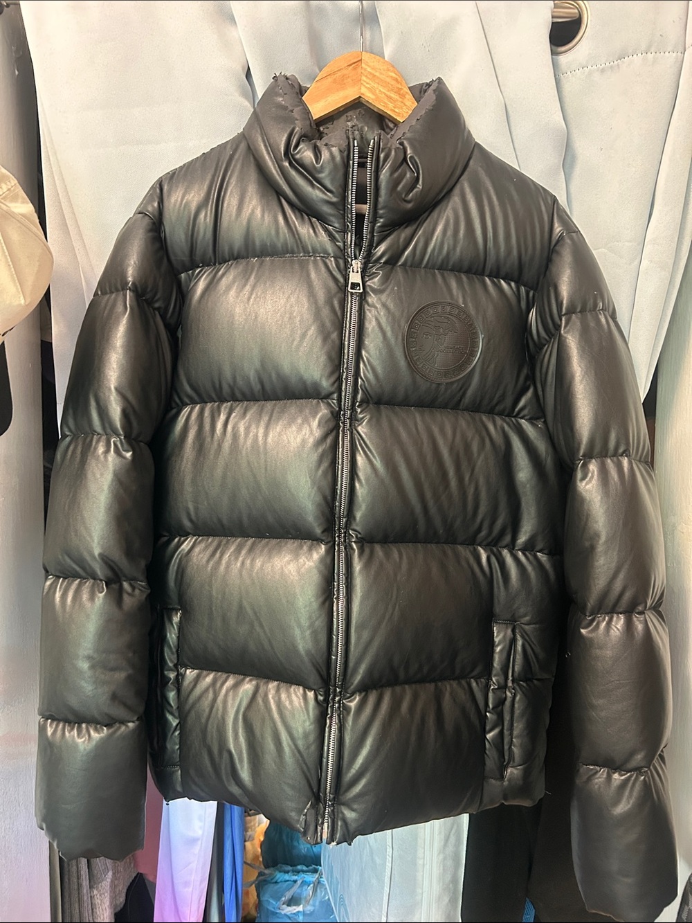 Versace Collection Black Quilted Leather-Effect Puffer Jacket
